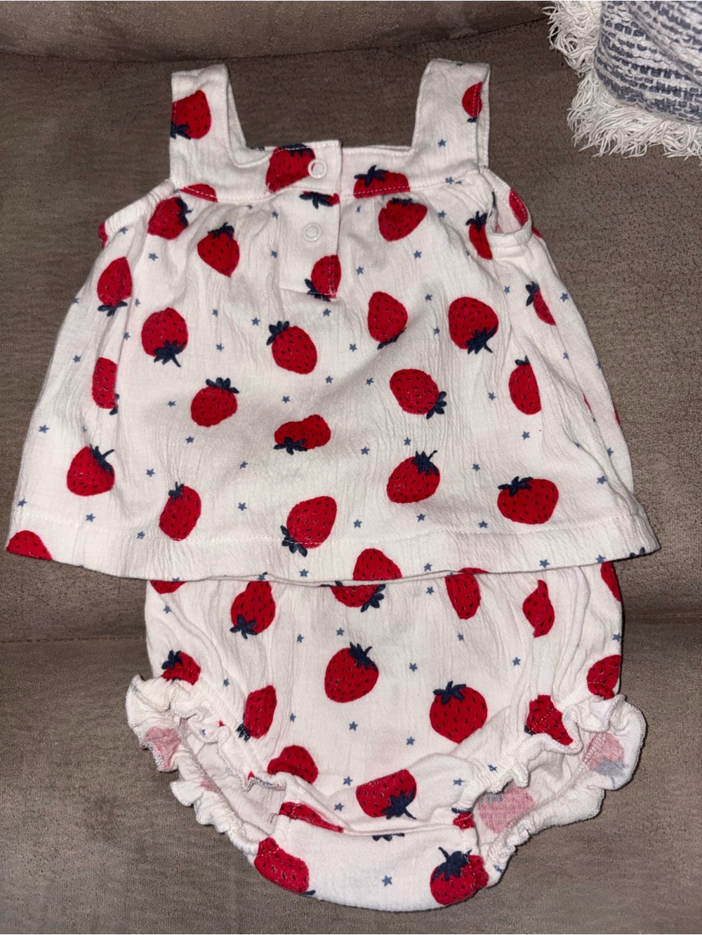 Carter's White Strawberry Print Sleeveless Top & Bloomers